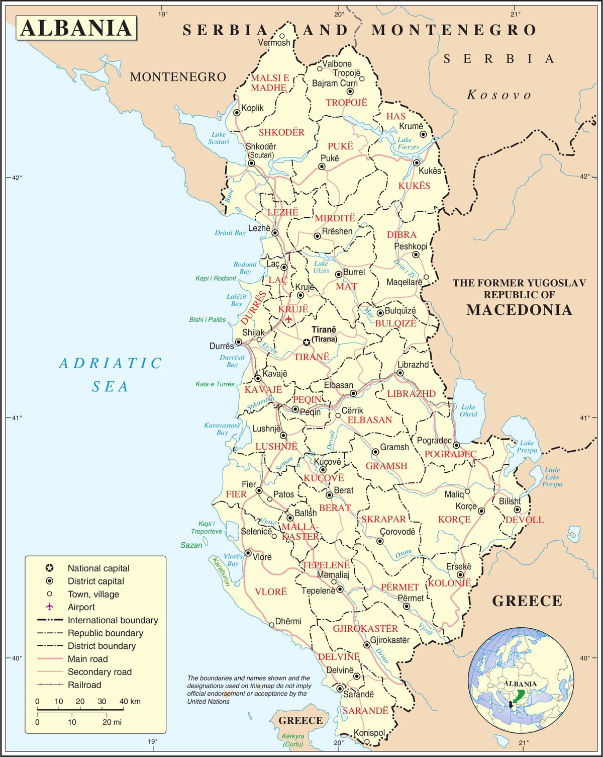 Karte von Albanien mit Städten