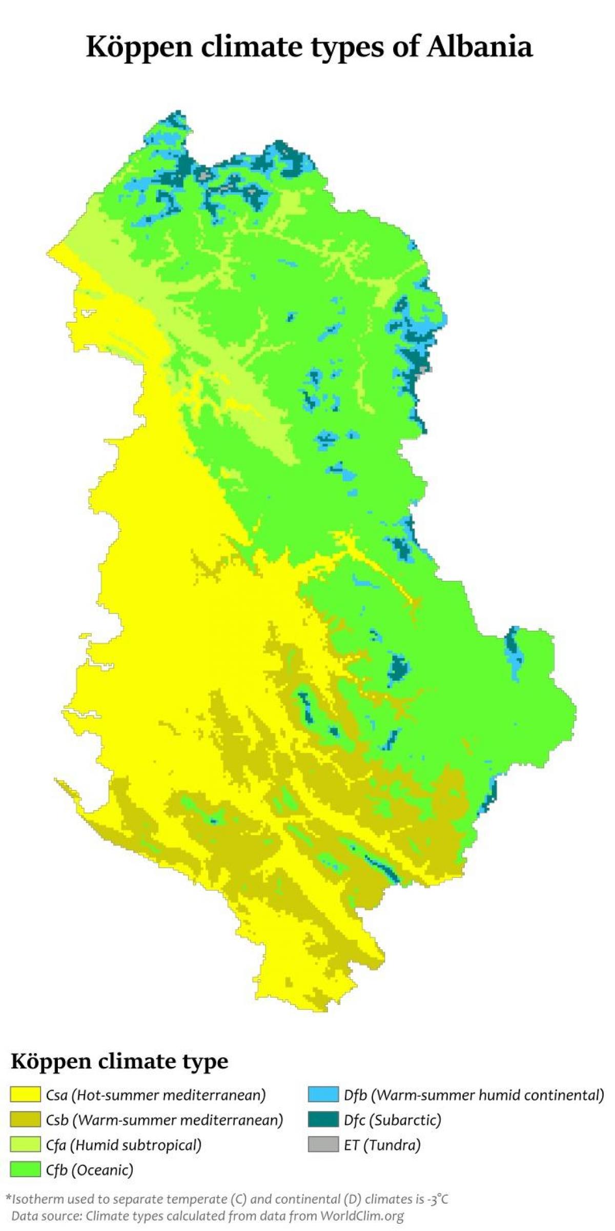 Karte von Albanien Klima