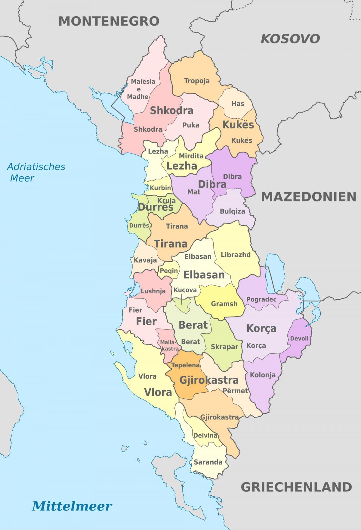 Karte von Albanien in der politischen